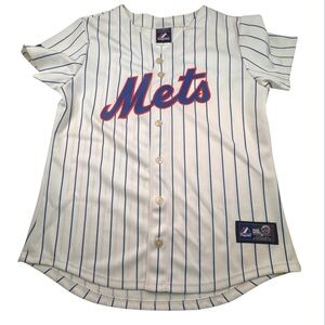 Vintage MLB Majestic Mets Jersey Women’s Medium White Pinstripe Y2K USA Made